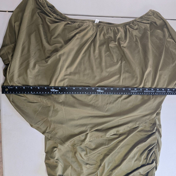 Yincro Dress Women's 2XL Olive Bodycon with Oversized Top Ruffles Mini NWT - Picture 9 of 16